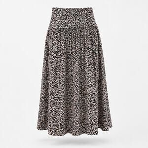 Simlu Womens XL Leopard Animal Print Smocked Waist Midi Maxi Skirt Boho Flowy